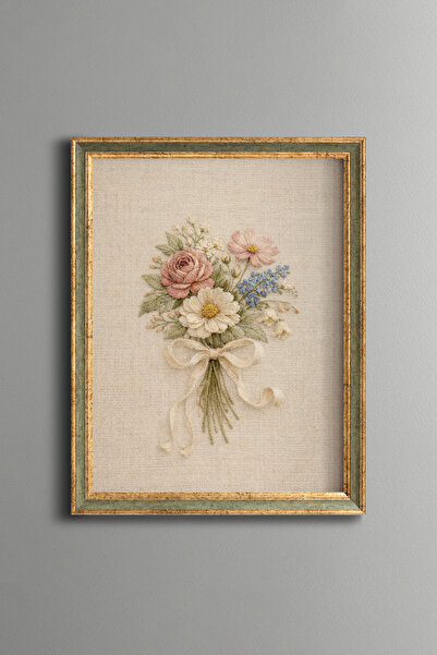 epiqart Pastel Flower Bouquet - Vintage Patterned Frame - Slim Model