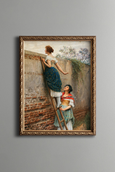 epiqart Merdivendeki Kadınlar - Vintage Desenli Çerçeve - İnce Model