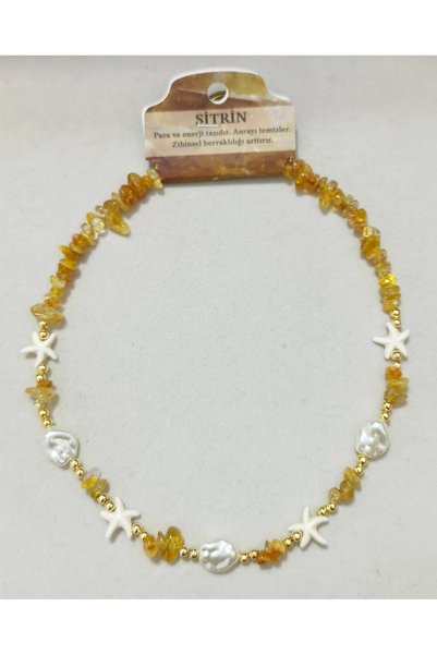 Sualp Zenraaksesuar Citrine Natural Stone Abundance, Blessings, Energy and Money Necklace with Sea Theme