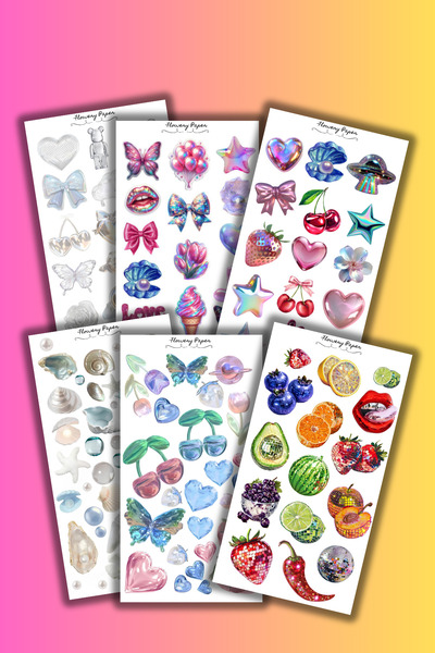 Flowery Paper 6'lı Işıltılı Sticker sayfası , Defter,ajanda ,journal,scrapboo...