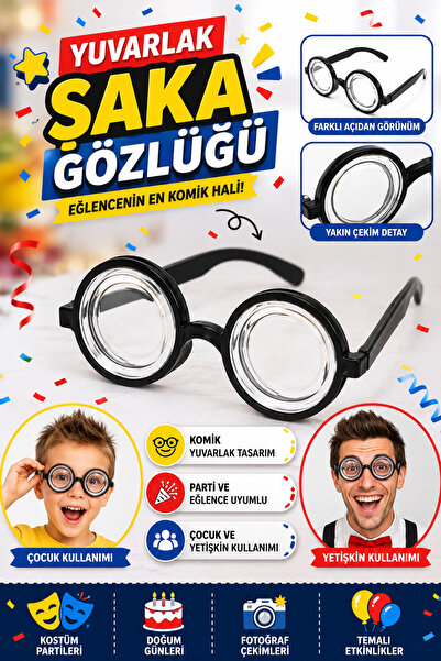 Tamsena Store Yuvarlak Şaka Gözlüğü Komik Parti Gözlüğü Kostüm ve Eğlence Aks...