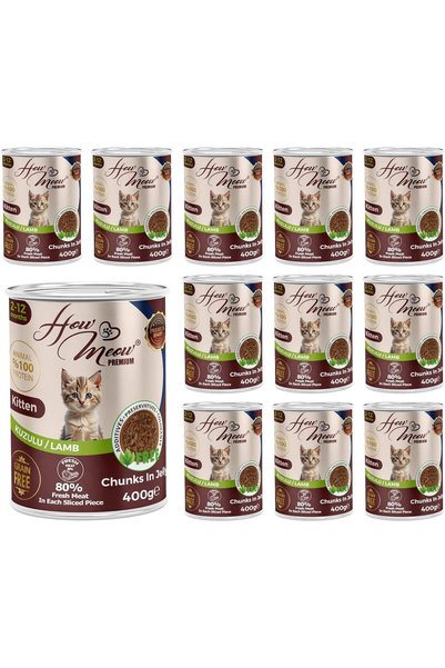 SkyGOO How Meow Yavru Kedi Kuzulu ve Jöleli Konserve Yaş Mama 400 Gr x 12 adet