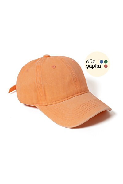 düz şapka studio Flat Hat |   Light Orange Washed Cap - Minimalist, Logo-Free...