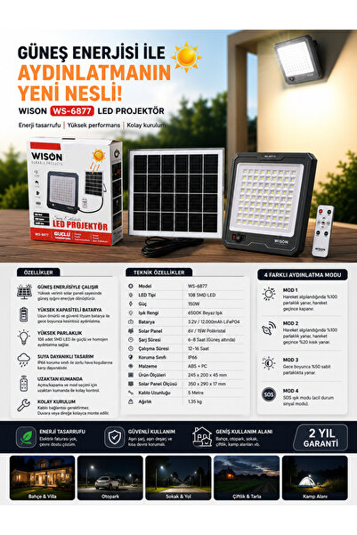 wison WS 6877 şarzlı Led projektör