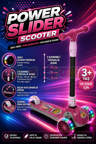 Doğan Oyuncak Dünyası Power Slider Pembe Katlanabilir 3 Tekerlekli Scooter - ...