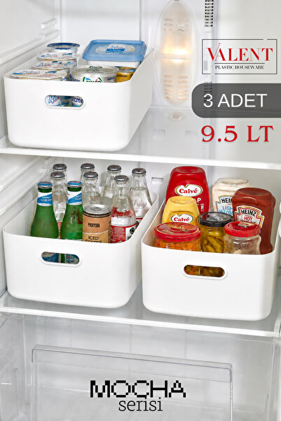 VALENT 3'lü Mocha Büyük Boy 9.5 Lt Buzdolabı Düzenleyici Dekoratif Sepet