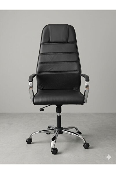 OFİSCORE Müdür Ofis Koltuğu, Yönetici Ofis Koltuğu, Siyah Deri, Krom Ayak, Yü...