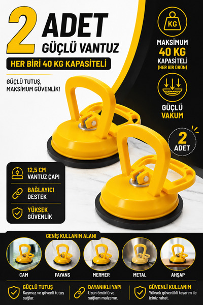 Zephoo 2 Adet Güçlü Vakumlu Cam Taşıma Vantuzu Seti 12,5 cm – Her Biri 40 Kg ...
