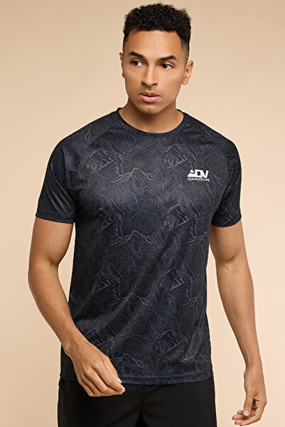 R&B Print Detail Active T-Shirt with Crew Neck and Raglan Sleeves