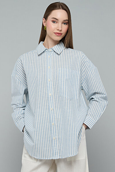 R&B Striped Shirt with Classic Collar and Long Sleeves