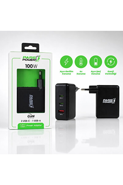ParsPower Pars Power PRS-304 100W Çoklu Hızlı Pd - Gan Adaptör Şarj Aleti-Cihazı