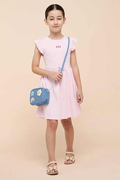 R&B Ribbed Fit & Flare Dress with Crew Neck and Fluter Sleeves