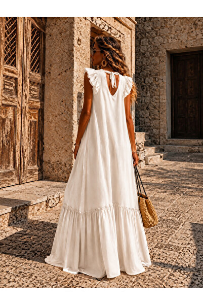 NA ADDESIGN Nomad Rüya Bohemian Maxi Dress with White, Black, and Beige Color...