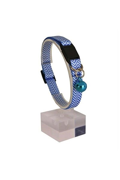 Pet Tag Art Adjustable Blue and White Zigzag Patterned Soft Texture Cat Colla...