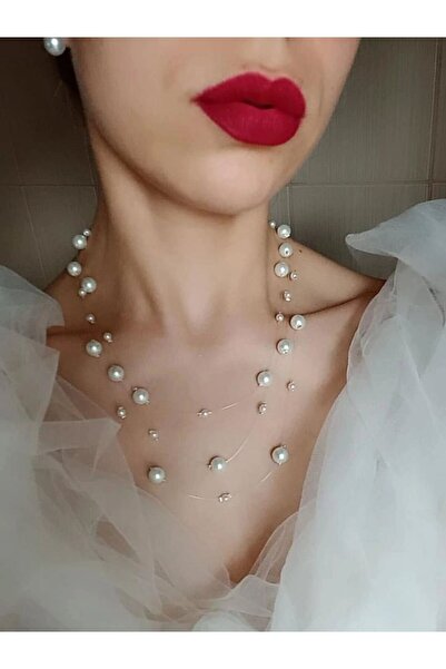 Ravinity Beyaz İnci Kolye, Söz Nişan Nikah Düğün İçin İncili Gelin Kolyesi
