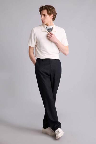 DeFacto Regular Fit Polo Collar 100% Linen Short Sleeve Shirt G1395Ax26Sm