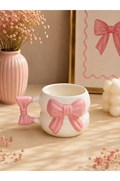 KUPART SERAMİK FİYONK KULP 3D PEMBE FİYONK DESENLİ ÖZEL KABARTMALI TAMAMIYLA ...