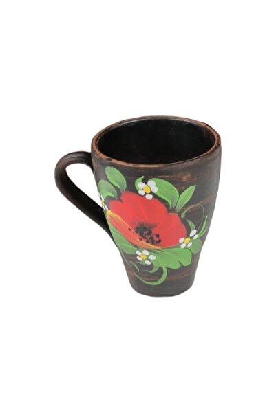 Ceramica Martinescu Cana din ceramica maro, pictata manual cu maci, 220 ml – ...