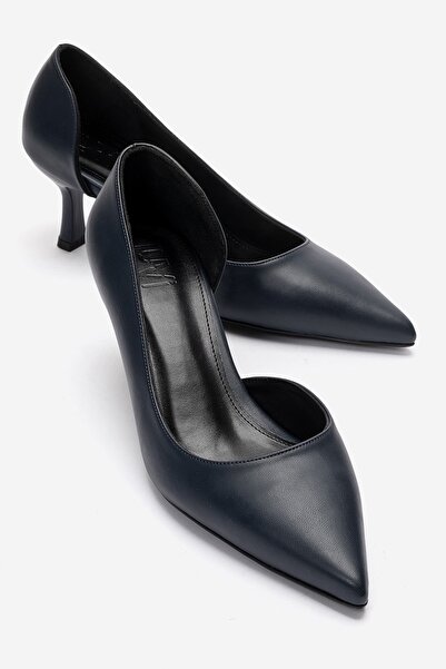 LuviShoes Arel Navy Blue Leather Women's Heeled Shoes