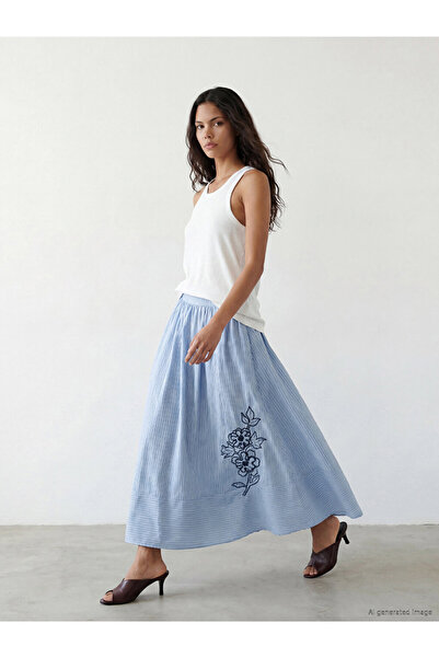 LC Waikiki Rmz Gi̇yi̇m Farkiyla Floral Flared Skirt with Waist Drawstring