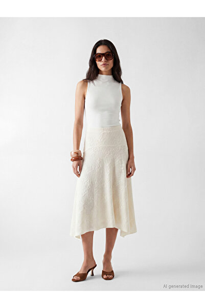 LC Waikiki White High Waist Lace Asymmetrical Cut Skirt