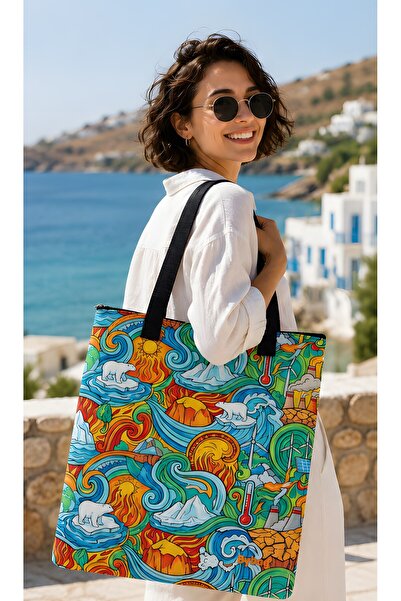BYBAG Climate and Nature Themed Shoulder Bag |   Double Side Printed Zippered...