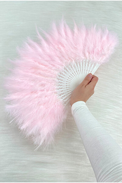 ZEYMERADE Large Size Baby Pink Feathered Bridal Fan, Wedding Henna Bridesmaid...