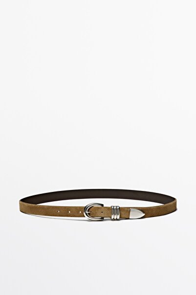 Massimo Dutti Süet deri, metal detaylı kemer