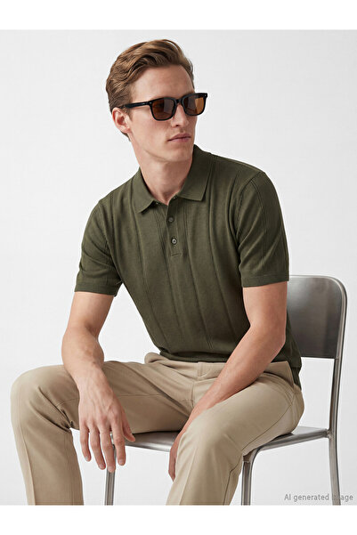 LC Waikiki Vizyon New Season Khaki Polo Collar Soft Touch Men's Knitwear T-Shirt