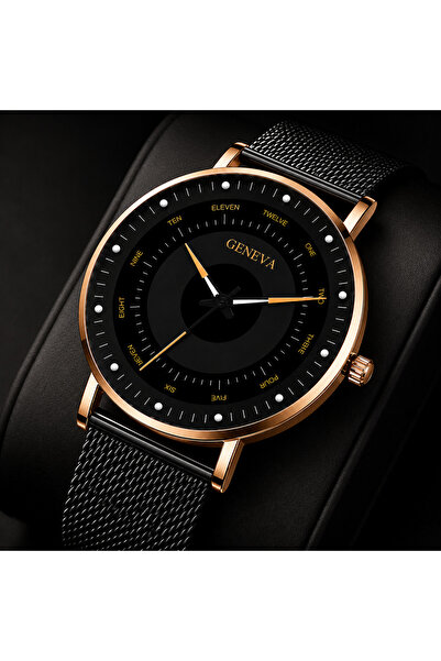 Geneva Ceas Bărbați Black Rose Gold, Curea Mesh, Quartz Premium