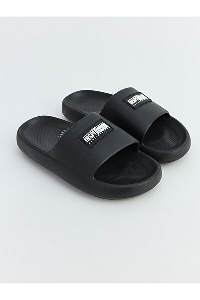 LC Waikiki Black Wide-Strapped Printed Men's Slippers
