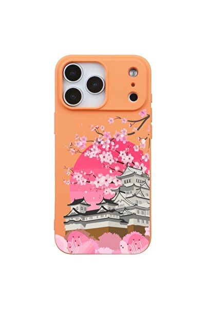 Casen iPhone 17 Pro Turuncu Lansman Sakura Renkli Silikon Kılıfı