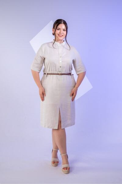 Roxxlen Women's Plus Size Buttoned Belt Detailed Dress