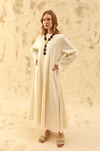 Ceylan Otantik Cream Organic Linen Piece Dress