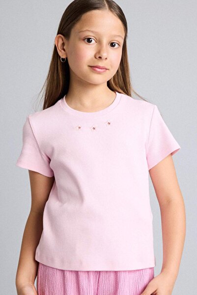 DeFacto Crew Neck Ribbed Camisole Short Sleeve T-Shirt Girls H8345A826Hs