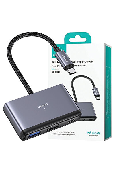 Usams Adaptor Hub 5 în 1 USB 3.0 USB-C pentru Windows, Macbook, Tabletă, Smar...