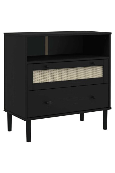 vidaxl Servantă SENJA, aspect ratan negru, 80x40x80 cm, lemn masiv pin