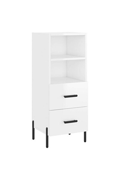 vidaxl Servantă, alb extralucios, 34,5x34x90 cm, lemn compozit