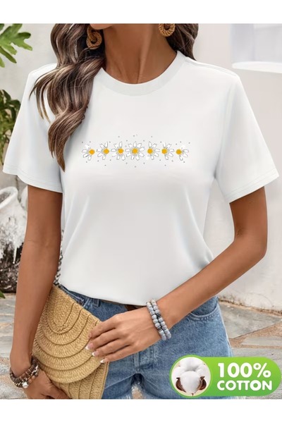 PAVRO Unisex Άνετο T-shirt με μικτό σχέδιο και στάμπα