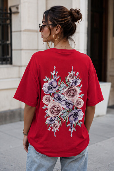 ArtYus Μπλουζάκι Unisex Oversize με στάμπα στην πλάτη με ανθοδέσμη – Βαμβακερ...