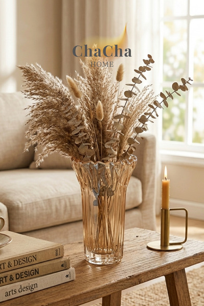 ChaCha Home Crystal Decorative Glass Vase – Modern Living Room & Console Acce...