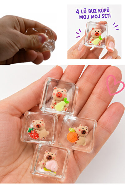 LRS STORE 4 lü Buz Küpü Kapibara Squishy Oyuncak Jel Sukuşi Yumuşak / Squishy...