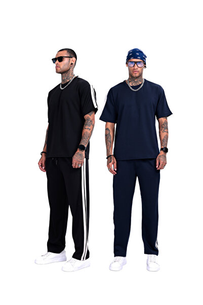 3MODA Set de îmbrăcăminte pentru bărbați, din țesătură compak, cu dungi later...