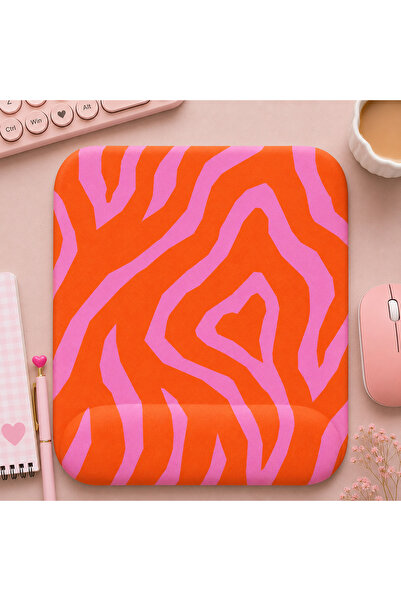 matizya Zebra Desenli Kare Bilek Destekli Mousepad 19x23 cm Turuncu Pembe Erg...