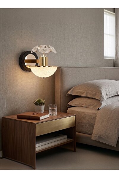 spolux Modern Lighting, Wall lamp, Light, Diamond & crystal wall lamp, 3 colors LED mode, Black + Gold Color, Crystal flower + acrylic, 20x16 cm, Suitable for bedroom and living room.