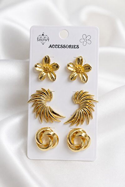 MRK 3 Pairs Earrings Set Floral Spiral Wing Earrings