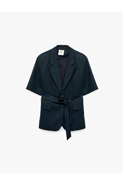 Koton Viscose Blended Wide Collar Blazer Jacket with Belt Detail