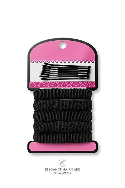 Masal Dünyası Bursa Black Hair Clip Combination Set - Wire Clip and Thick Rub...