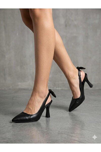 Lütfi Women's Black Stiletto with Bow Detail on the Back