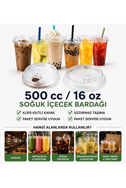 Dnc Workshop PET Soğuk Kahve İçecek Bardağı Klips Kilit Kapaklı Şeffaf Bardak...